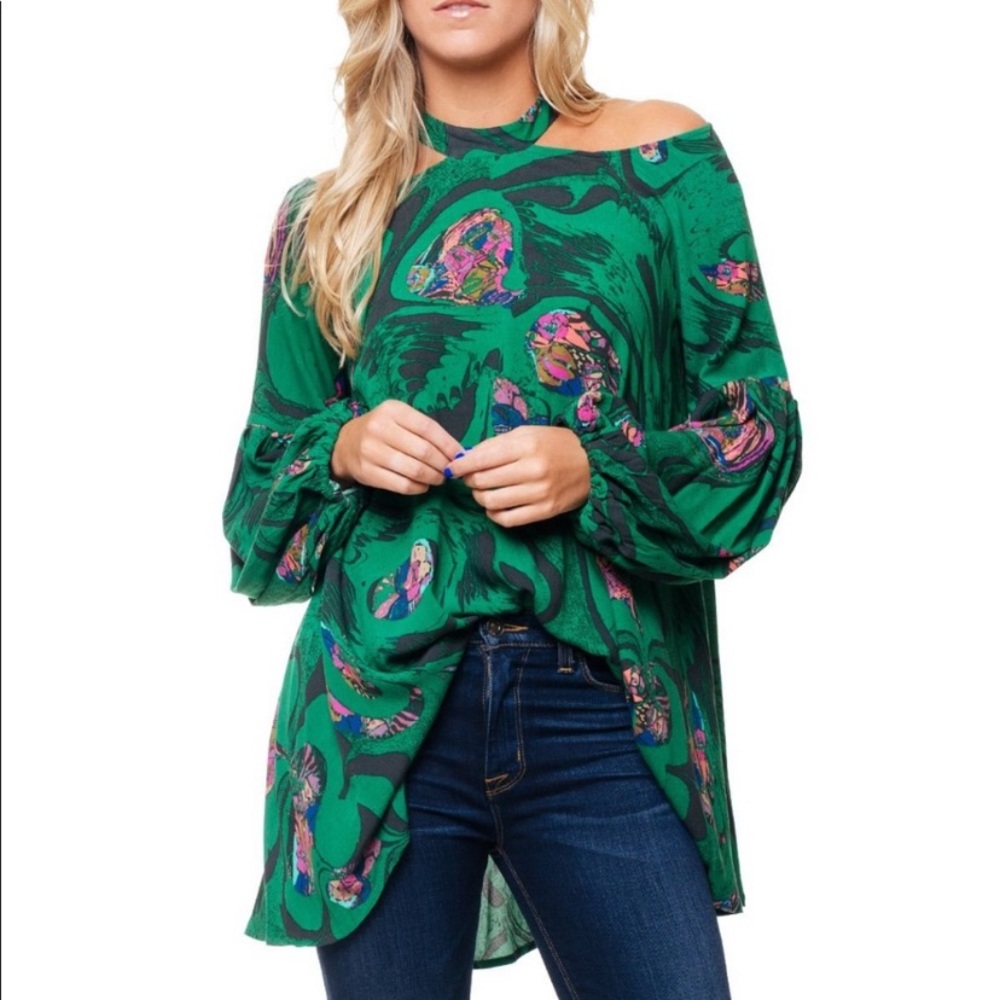 Free People Drift Away Green Cold Shoulder Tunic S
